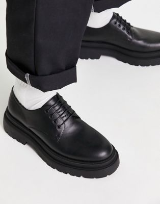 ASOS DESIGN chunky sole derby shoes in black faux leather