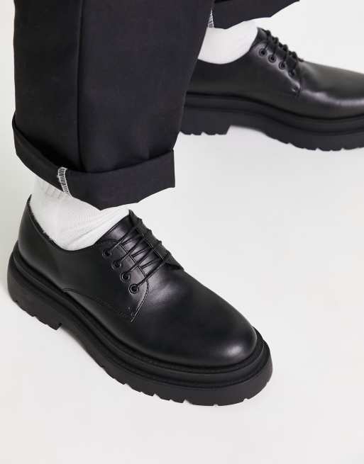 ASOS DESIGN chunky sole derby shoes in black faux leather | ASOS