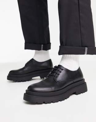 ASOS DESIGN chunky sole derby shoes in black faux leather | ASOS
