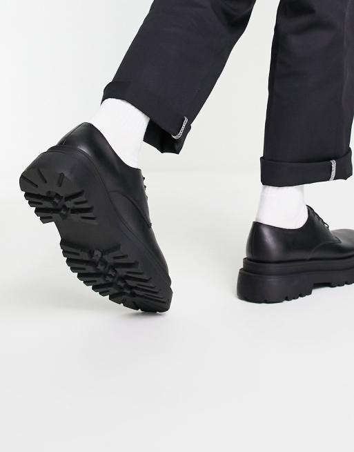 ASOS DESIGN chunky sole derby shoes in black faux leather