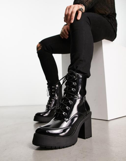 Asos design lace up boots best sale in black leather with chunky sole