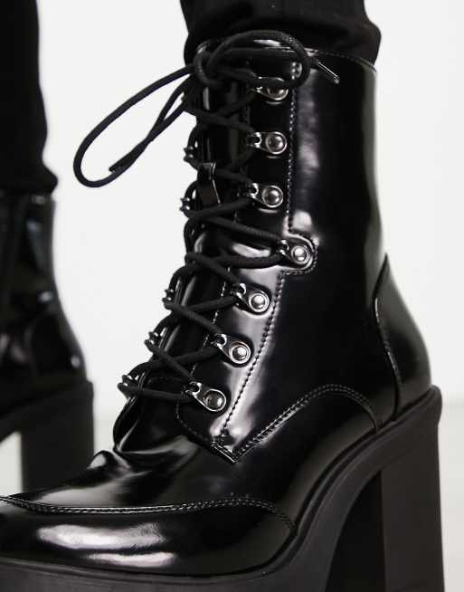 Black lace up 2025 platform heeled boots