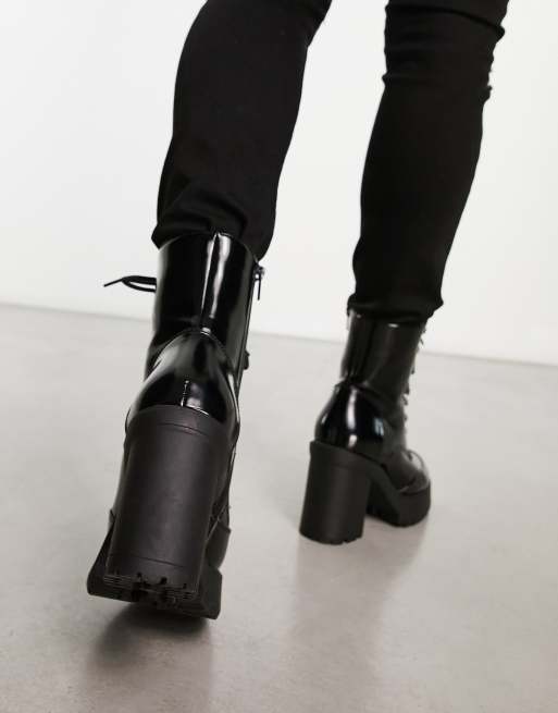 Asos design lace up boots in outlet black leather with chunky sole