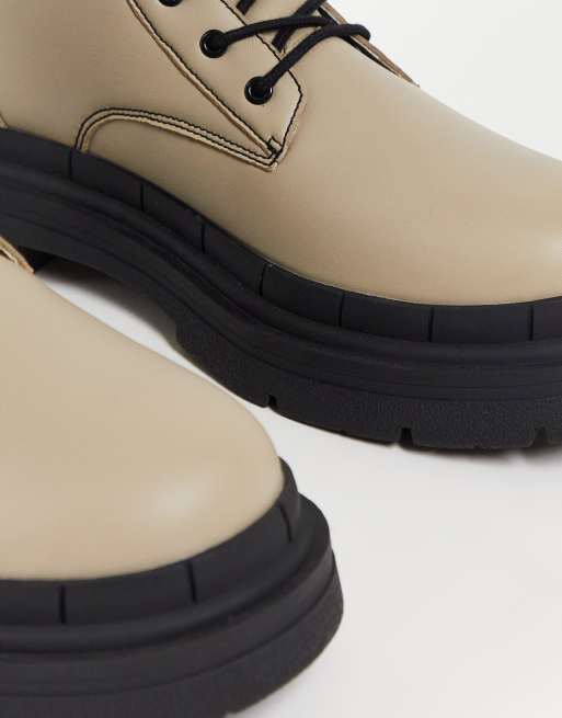 ASOS DESIGN chunky sole lace up boot with contrast stitch in taupe faux leather, 4 of 4