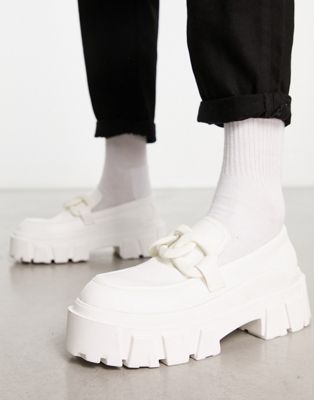 ASOS DESIGN chunky sole loafers in white faux leather with chain detail