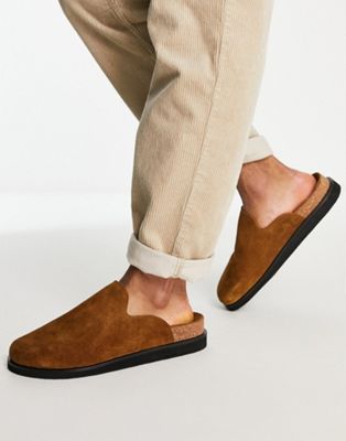 ASOS DESIGN chunky sole mule loafers in brown suede