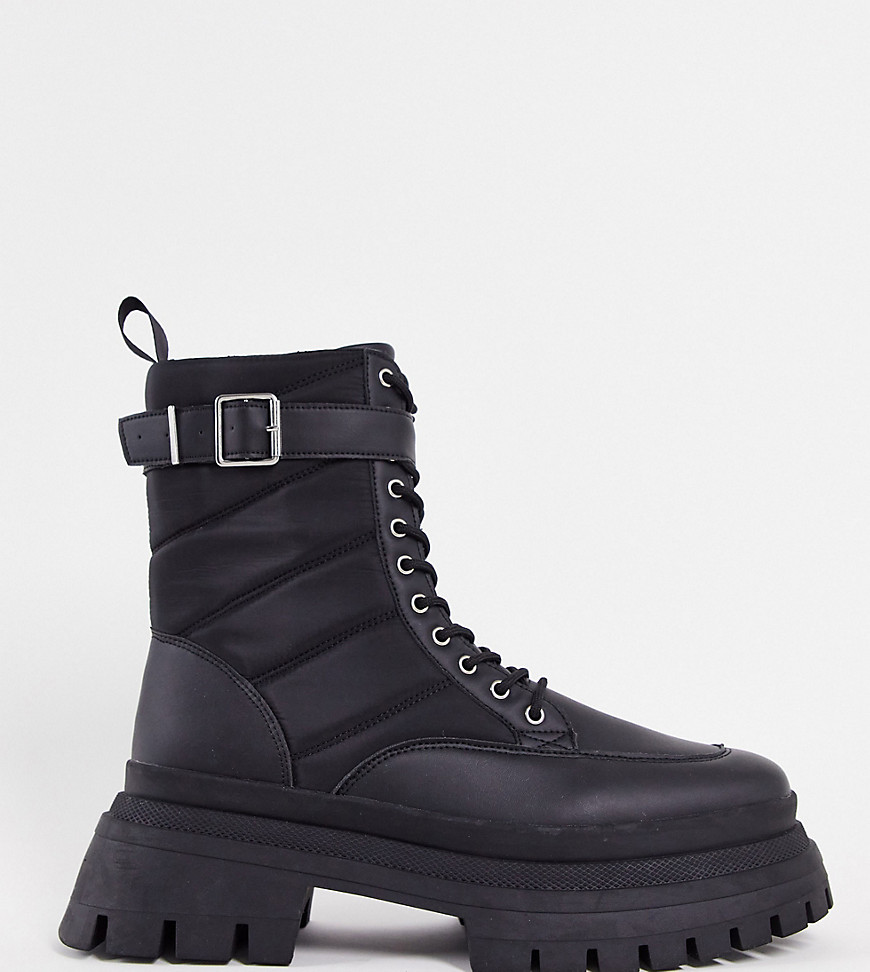 ASOS DESIGN CHUNKY SOLE PADDED CALF BOOT IN BLACK NYLON,WINTERBERRY INCL