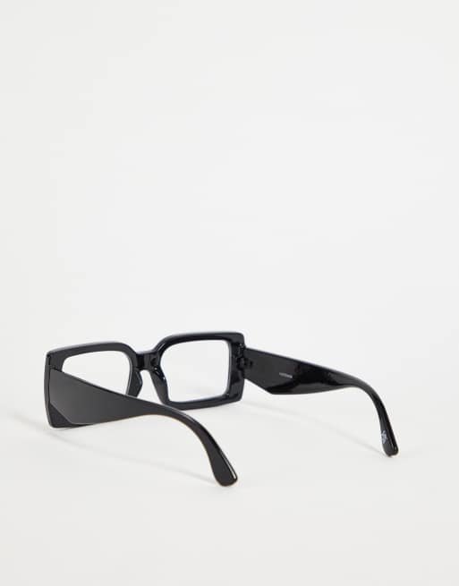 ASOS DESIGN chunky square fashion glasses in black with clear lens, 2 of 4
