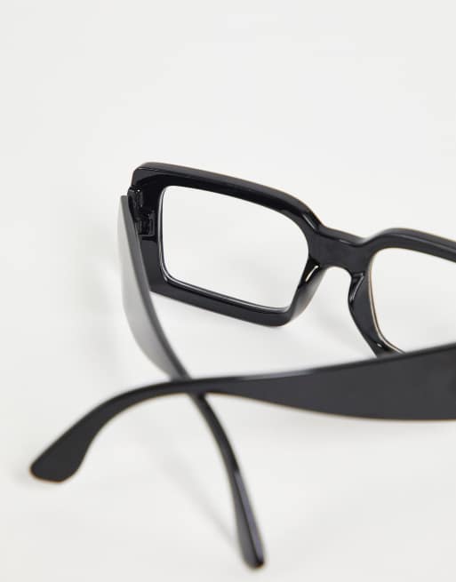 ASOS DESIGN chunky square fashion glasses in black with clear lens, 3 of 4