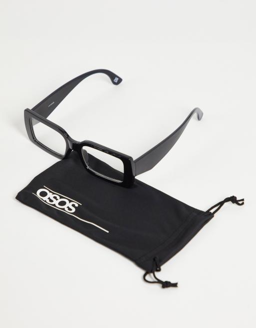 ASOS DESIGN chunky square fashion glasses in black with clear lens, 4 of 4