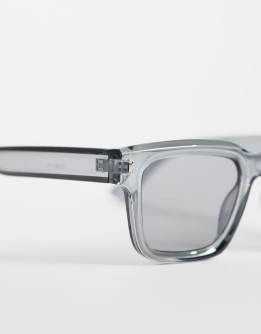 ASOS DESIGN chunky square sunglasses in gray crystal with smoke lenses, 2 of 3