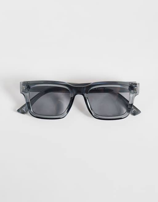 ASOS DESIGN chunky square sunglasses in grey crystal with smoke lens, 3 of 3