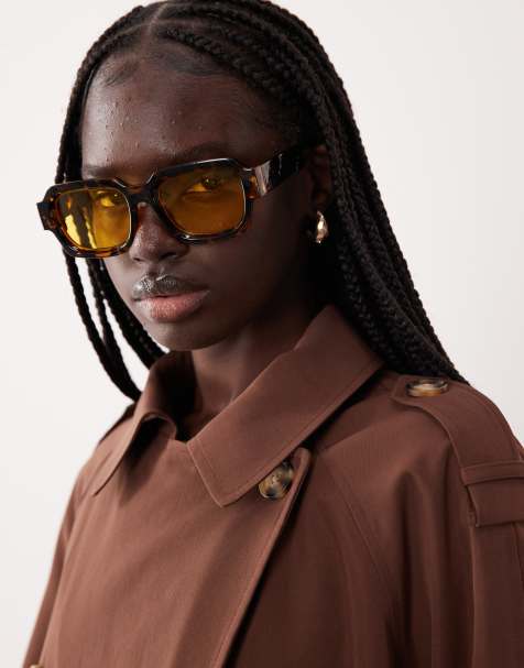 ASOS DESIGN chunky square sunglasses in tort with yellow lenses - view 1