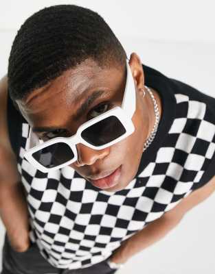 Asos Design Chunky Square Sunglasses In White With Smoke Lens In Black