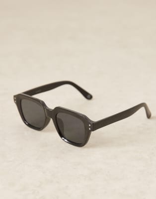 Asos Design Chunky Square Sunglasses With Black Frame And Smoke Lens In Black