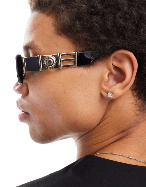 ASOS DESIGN chunky square sunglasses with gold temple design  display picture 3