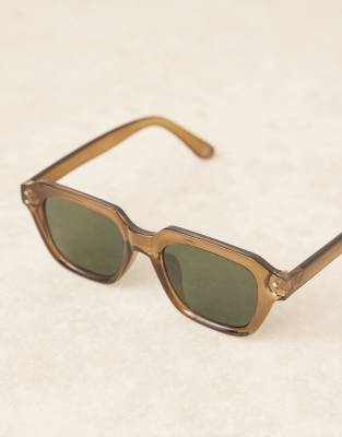 Asos Design Chunky Square Sunglasses With Green Frame And Green Smoke Lens