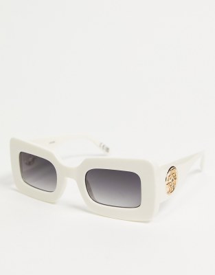 ASOS DESIGN chunky square sunglasses with metal monogram temple design in  shiny white