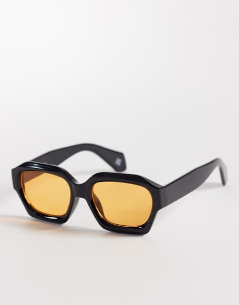 ASOS DESIGN chunky square sunglasses with orange lens - view 1