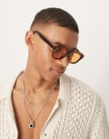 [ASOS DESIGN] ASOS DESIGN chunky square sunglasses with tortoiseshell frame and amber lens-Brown No Size BROWN