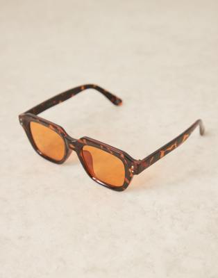 Asos Design Chunky Square Sunglasses With Tortoiseshell Frame And Amber Lens-brown In Brown