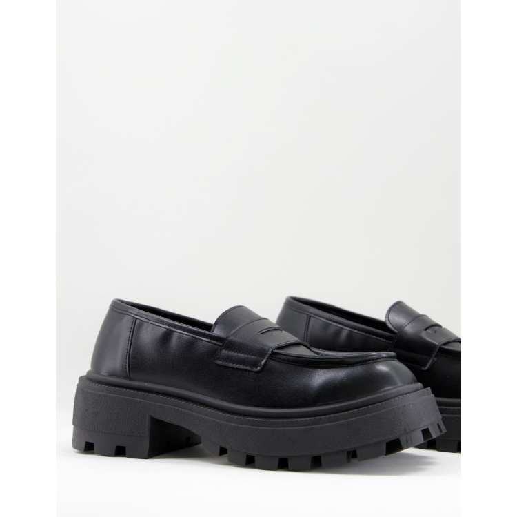 ASOS DESIGN chunky square toe loafers in black faux leather | ASOS