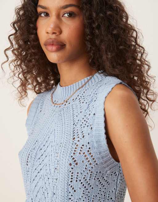 ASOS DESIGN chunky stitch knit tank in blue, 2 of 4