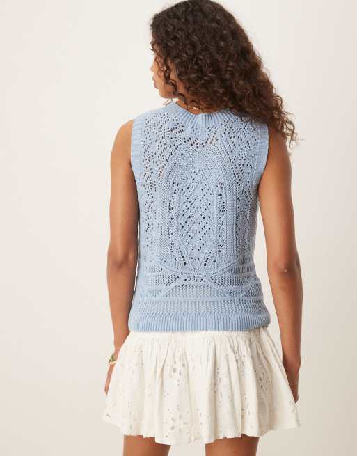 ASOS DESIGN chunky stitch knit tank in blue, 3 of 4