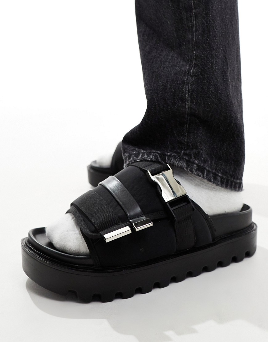 chunky strap sandals with silver hardware-Black
