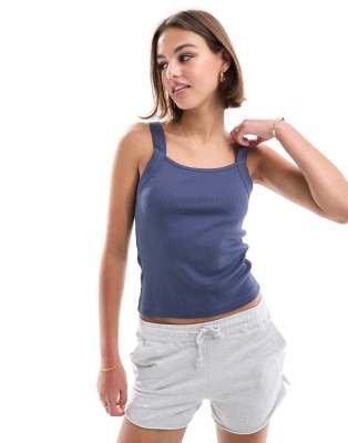 Asos Design Chunky Strap Square Neck Cami In Navy