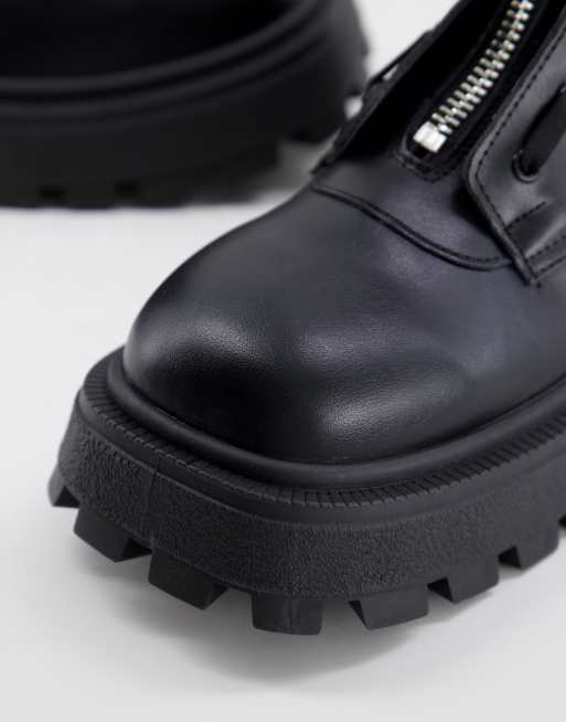 ASOS DESIGN - Chunky støvler med lynlås foran og kontrastsømme i sort, imiteret læder, 4 af 4