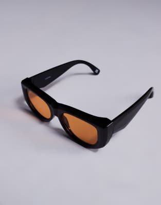 Asos Design Chunky Sunglasses With Black Frame And Amber Lens In Black
