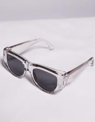 Asos Design Chunky Sunglasses With Clear Crystal Frame And Smoke Lens In Clear