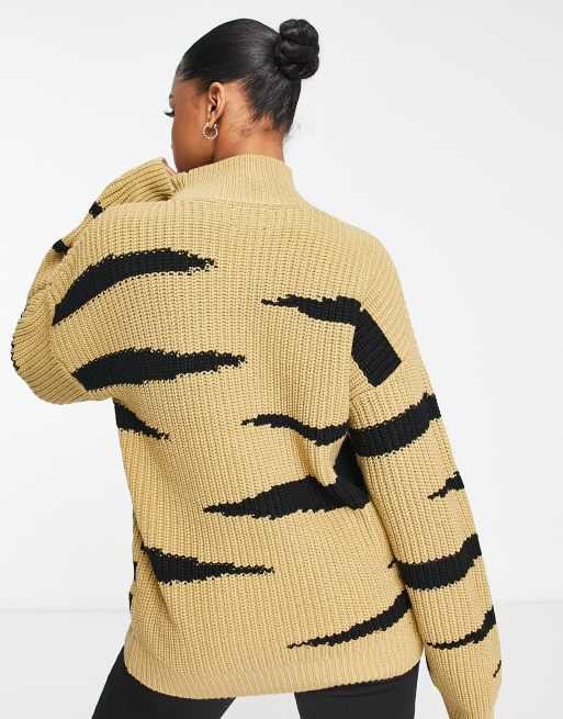 ASOS DESIGN chunky sweater with high neck in animal stripe pattern