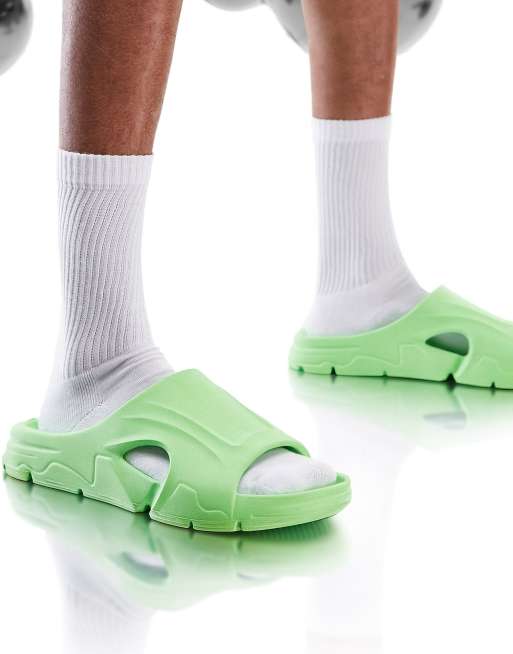 ASOS DESIGN chunky tech slides in neon green