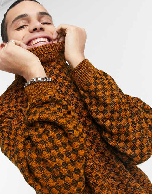 ASOS DESIGN chunky textured knit sweater in orange & black yarn twist