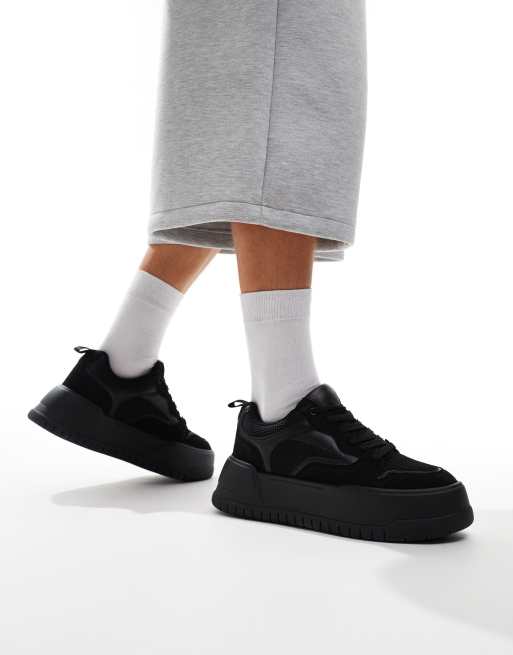 ASOS DESIGN chunky trainers in black faux suede mix