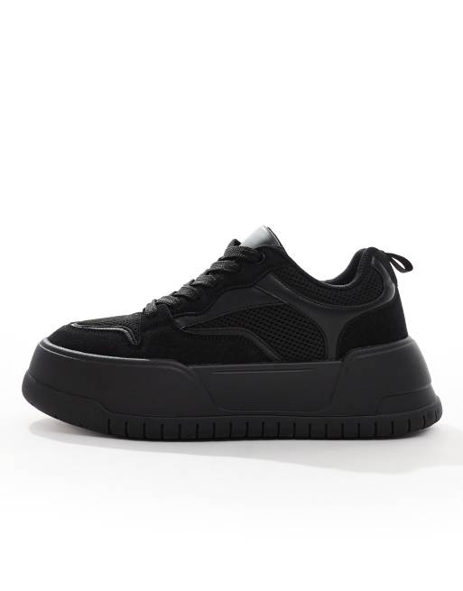 ASOS DESIGN chunky trainers in black faux suede mix