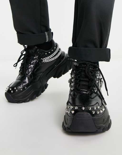 Asos design trainer shoes in hot sale black leather with chunky sole