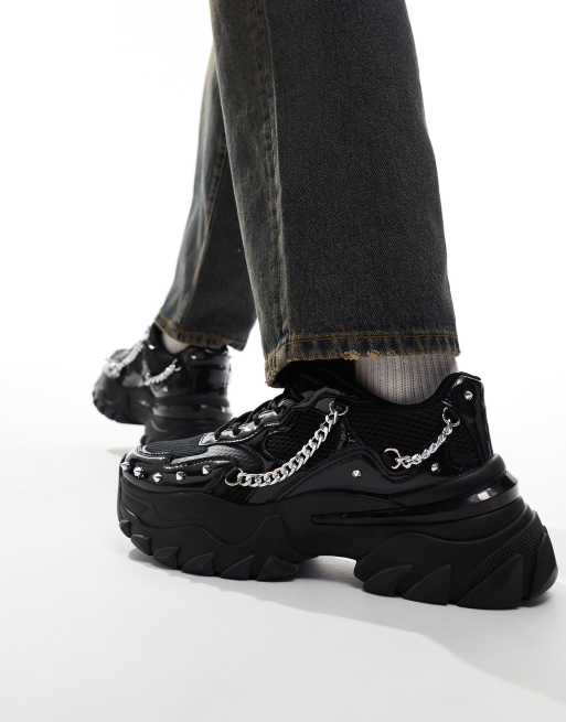 ASOS DESIGN chunky trainers in black with metal hardware, 4 of 5