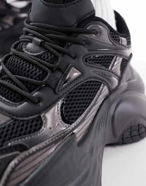 ASOS DESIGN chunky sneakers in black with metallic panels
