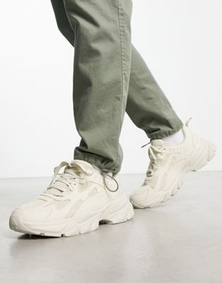 ASOS DESIGN chunky trainers in stone mesh with textile panels