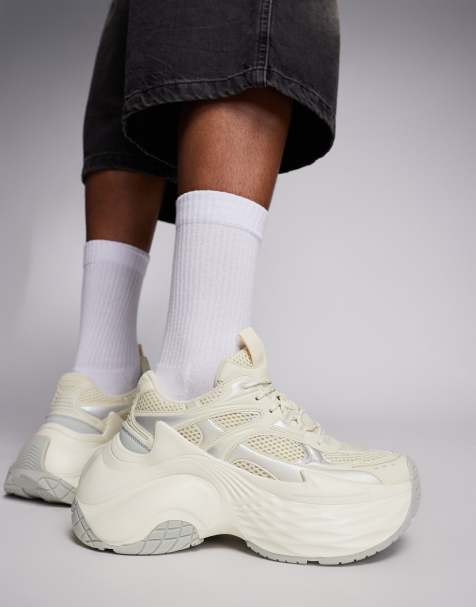 ASOS DESIGN chunky trainers in white mesh and faux leather panelling - view 1