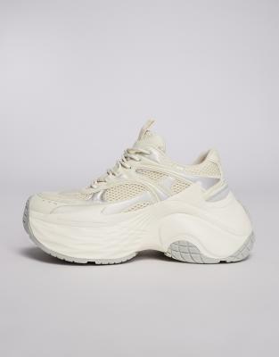 ASOS DESIGN chunky sneakers in white mesh and faux leather paneling