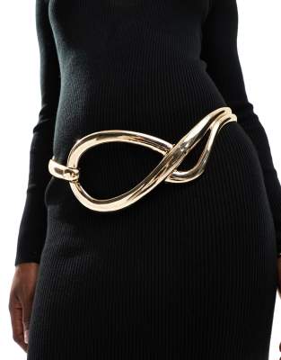 chunky twist stretch chain belt in gold