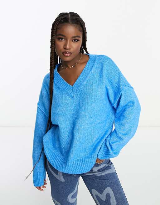 Teal v hot sale neck jumper