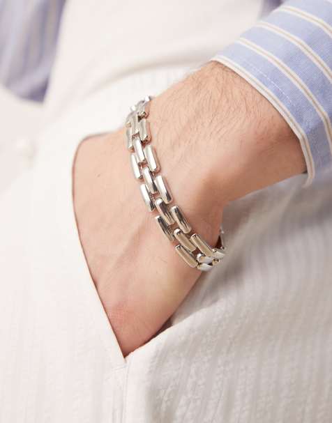 ASOS DESIGN chunky watch strap bracelet in silver tone - view 1