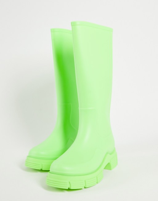 Neon green store rain boots