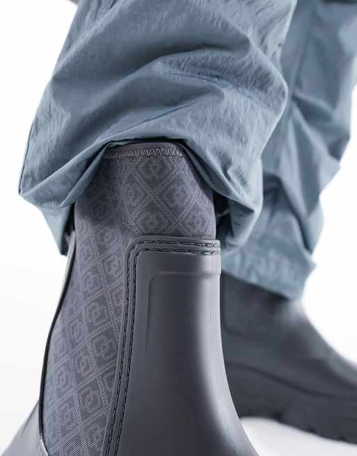 ASOS DESIGN chunky wellington boots in charcoal with monogram print, 4 of 4