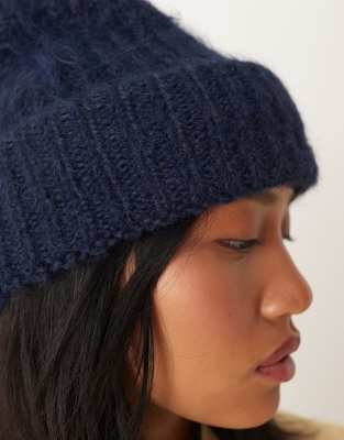 Asos Design Chunky Wool Knit Beanie In Blue